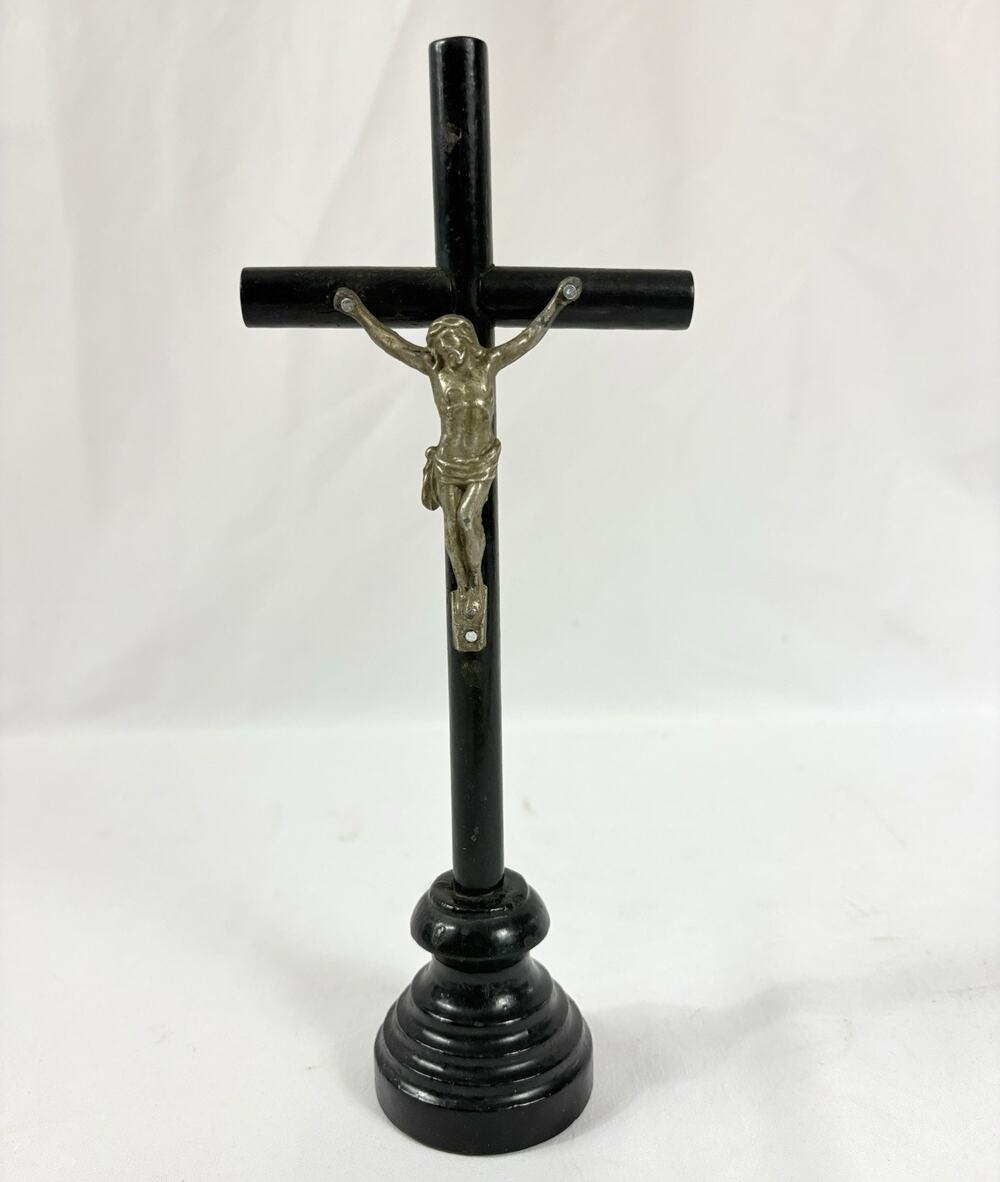 Vintage Wood Altar Cross Crucifix Religious w/ Metal Casting of Jesus 10”